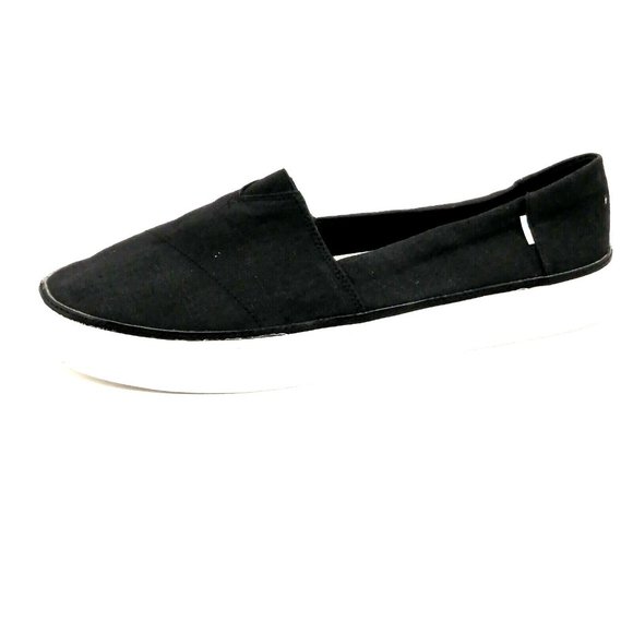 Toms Womens Sneaker Black Canvas Slip On Loafer Elastic Inset Round Toe Flat 12 - Picture 1 of 9